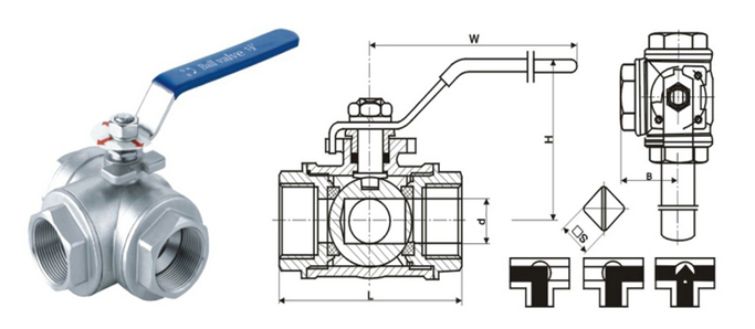 Stainless steel 3way threaded ball valve