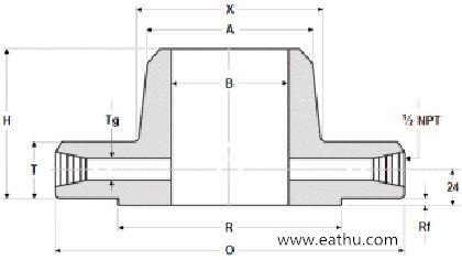 orifice flange dimensions of weld neck rf, class 300