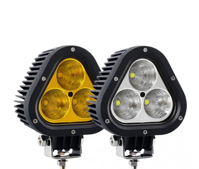 White Yellow Triangle 4 Inch 12V Led Fog Driving Lights, 45W SUV Offroad Tractor 4WD 12 24 Volt Led Work Light Triangle