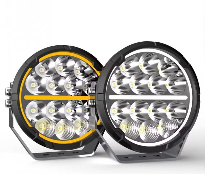 6.5-9 Inches Driving Lights Stainless Steel Bracket IP68 Waterproof  White+Amber Color Light