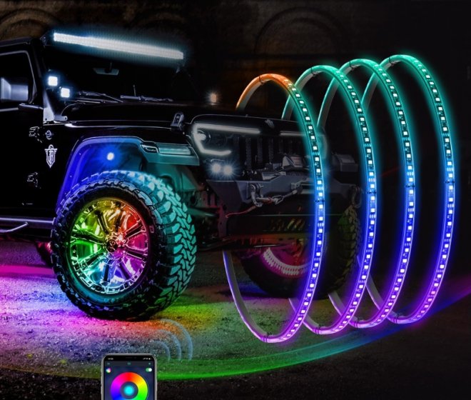 RGB Tire Ambient Lighting Strip Wheel Lights for Truck Offroad Vehicle Wheel Rim Light