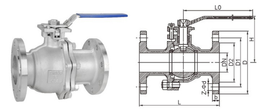2pc stainless steel flange floating ball valve