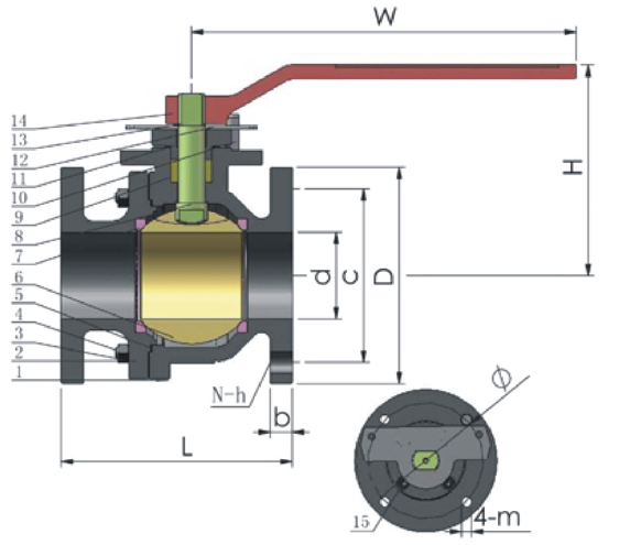 ANSI Cast iron ball valve structure