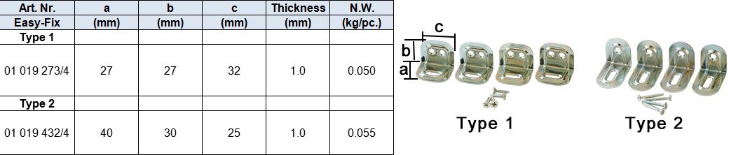 Angle brackets, yellow or white ZP or HDG