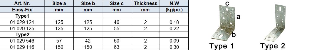 Angle Brackets with reinforcement, pre-galvanized or electric yellow or white zinc plated