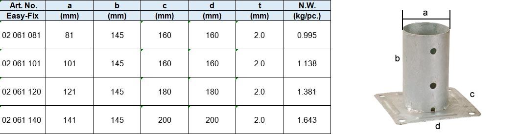 Screw-fixed Round Post Holder with Reinforced Base Plate ,Hot Dip Galv. or Stainless Steel 304