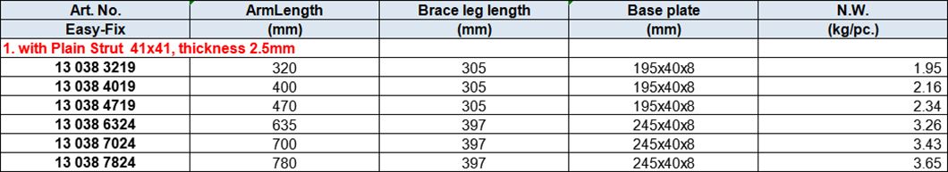 41x41mm Thickness 2.5mm Cantilever Brackets with Brace Leg, Hot Dip Galv.