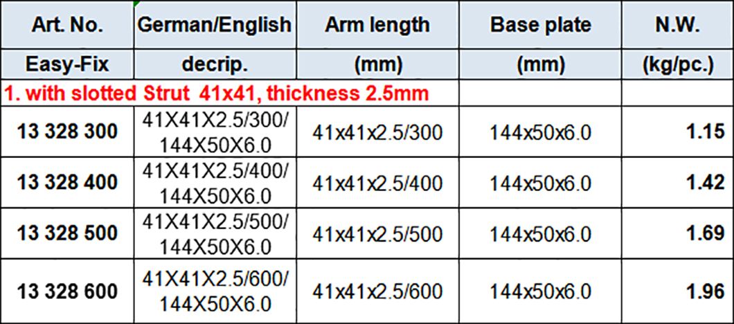 Slotted Profile Supports with 41x41mm,thickness 2.5mm,White Blue Zinc-plated