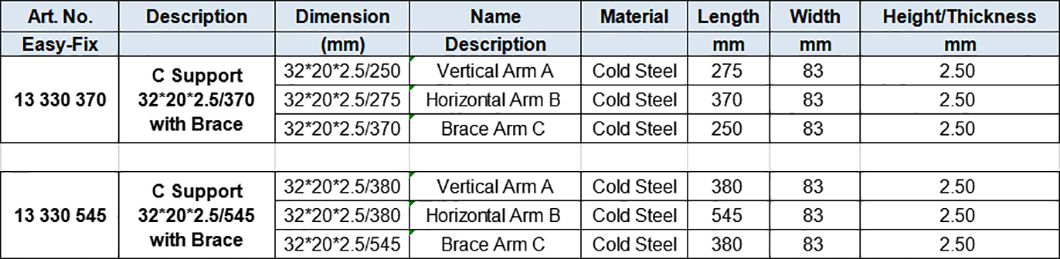 32x20x2.5mm C Support with Brace