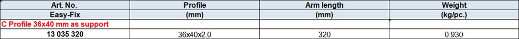 C Profile 36x40mm as support, Stainless Steel 304