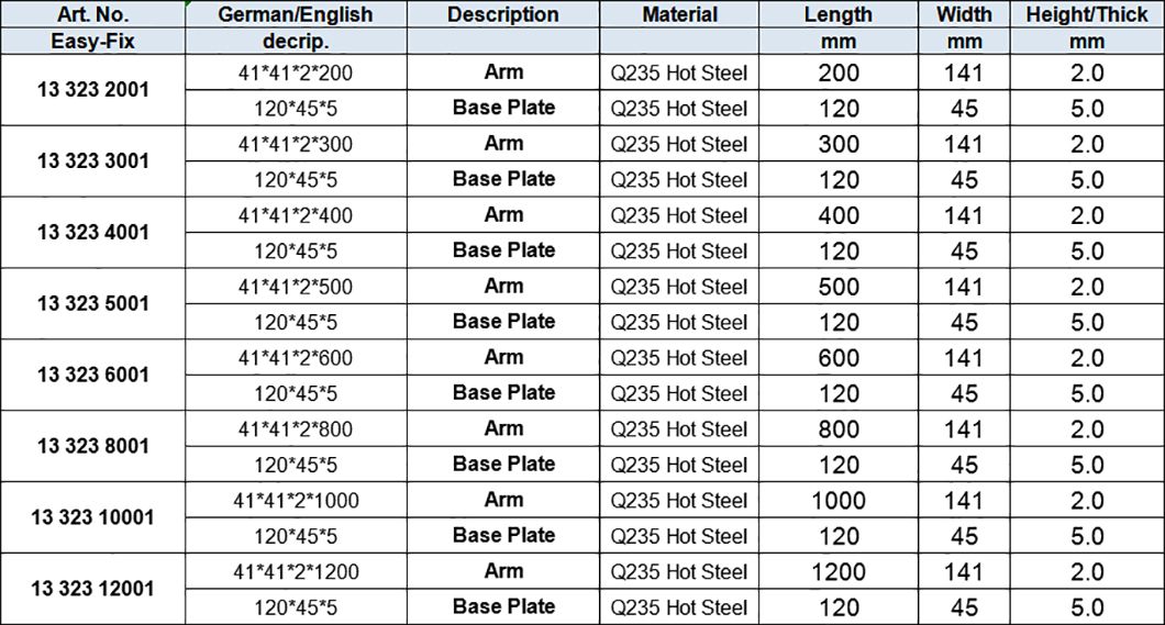41x41x2mm Slotted Strut Supports with Teeth, Zinc-plated