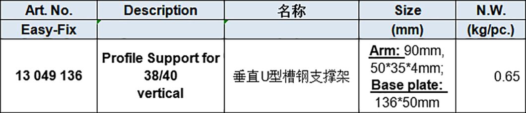 Profile Support for 38X40mm Vertical, Zinc-plated