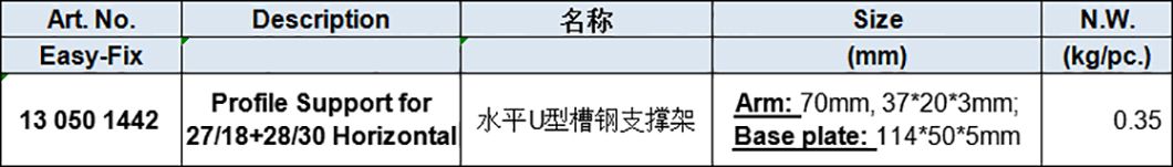 Profile Support for 27x18mm+28x30mm Horizontal, Stainles Steel 304