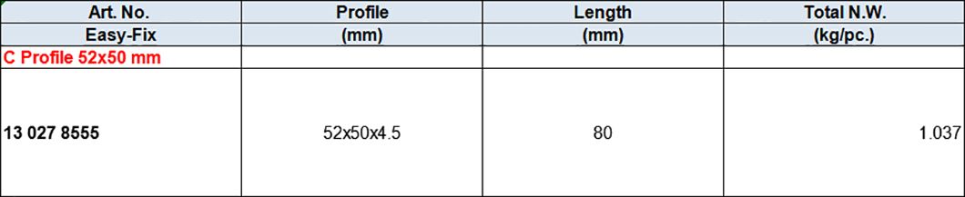 C Profile 52x50mm, Zinc-plated