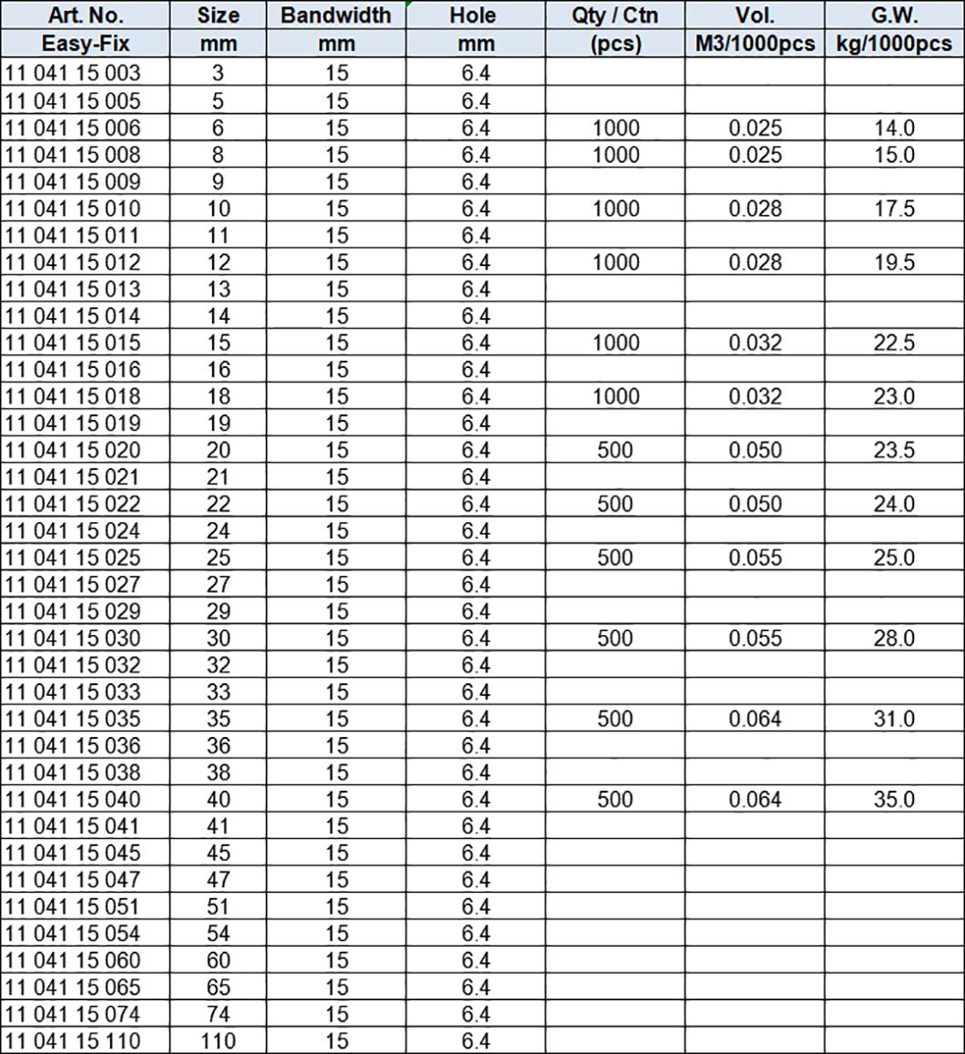Rubber Clamps, stainless steel 304, band width 15mm