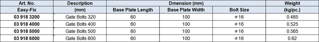 TOWER DROP GATE BOLT