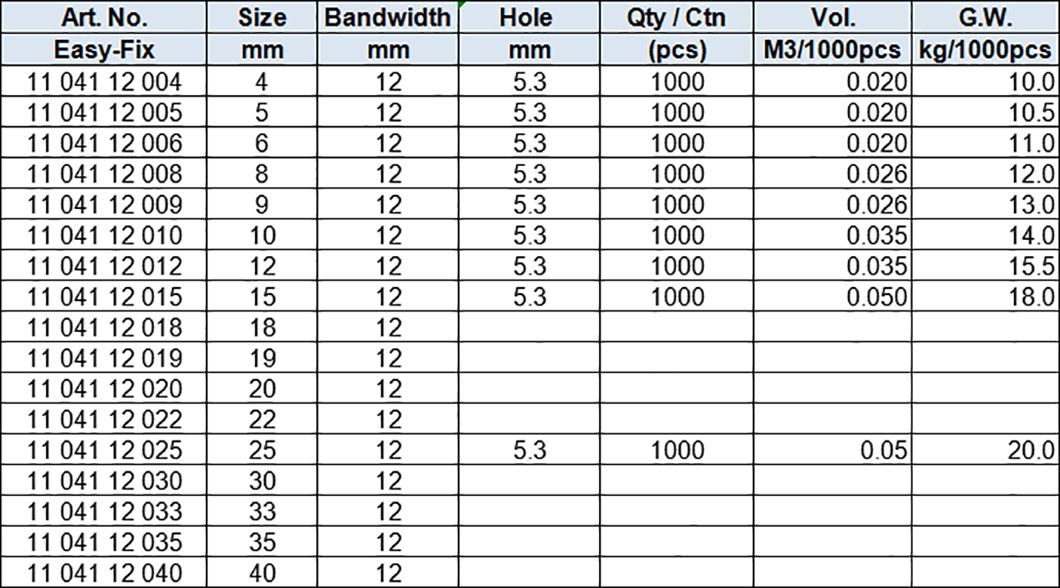 Rubber Clamps Stainless Steel 304, band width 12mm