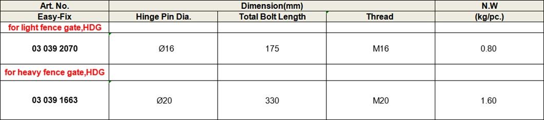BOLT HINGE HOOK FOR FENCING FATE, HOT DIP GALV.
