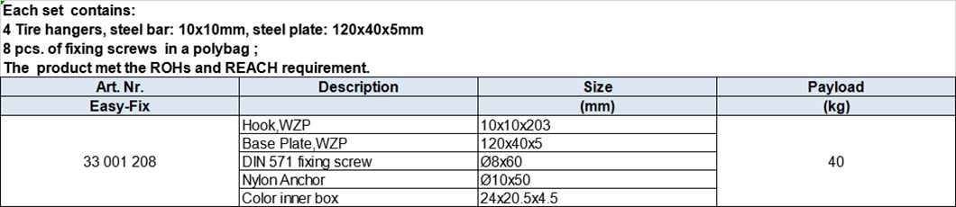 Tire Hanger, white zinc-plated (new design)
