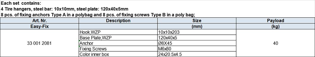 Tire Hanger, white zinc-plated (old design)