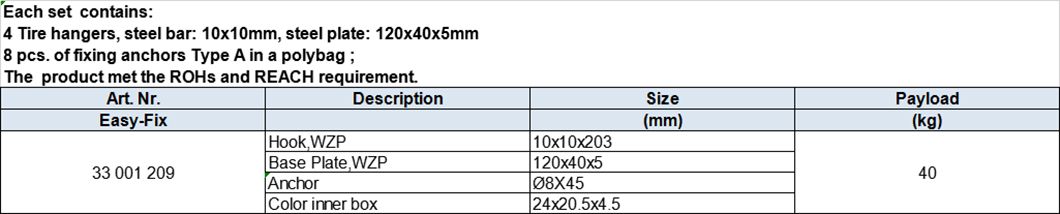 Tire Hanger, white zinc-plated (old design)