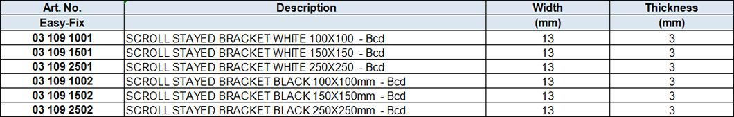 Stayed decorative Brackets, Powder Coated