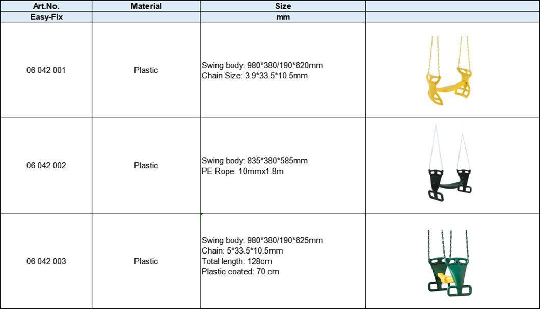 Back to back Plastic Swing Seat