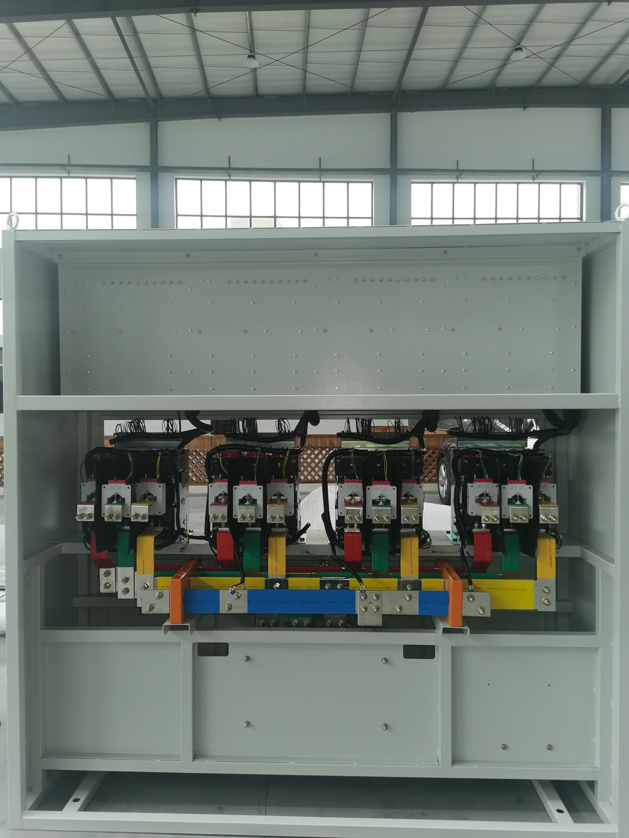 generator set electrical control box with circuit breakers and wiring