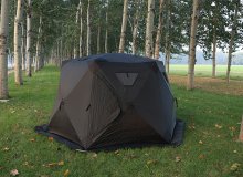 The interior space of the outdoor sauna tent supports multiple people
