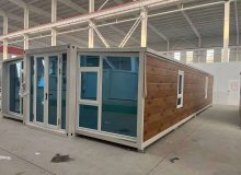 Modern modular container home exterior with steel structure