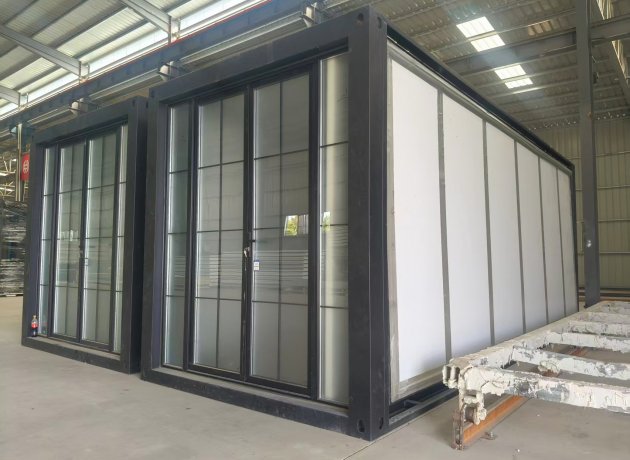 Container home balcony with outdoor seating area