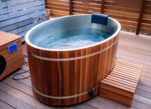 single person ice bath tub with cedar wood exterior