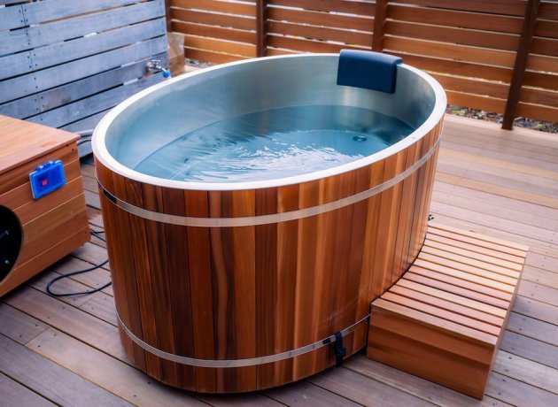single person ice bath tub with cedar wood exterior