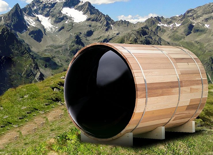 Panoramic barrel sauna room