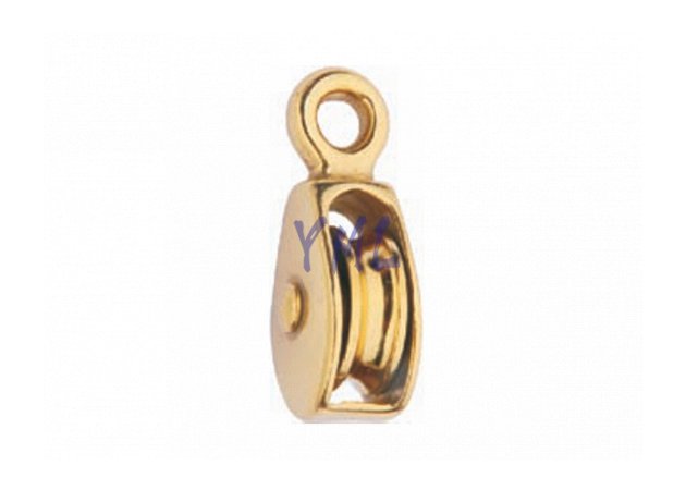 BP03 0174B Brass Fixed Eye Single Sheave Pulley