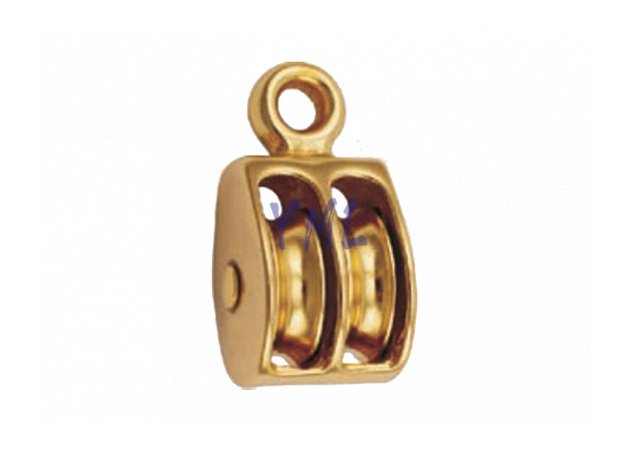 BP04 0176B Brass Fixed Eye Double Sheave Pulley