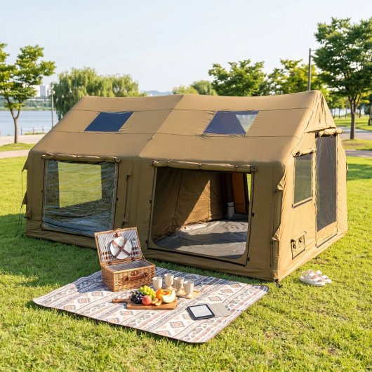 Four-season Inflatable Canvas Camping Tent 8+8m² 
