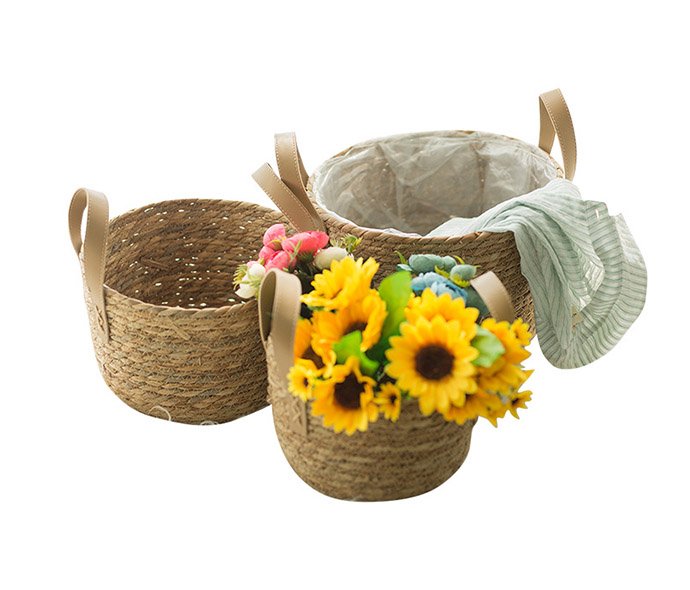 LW23HS062 Straw flower basket Hand woven basket home living room grass rope flower pot decoration storage basket