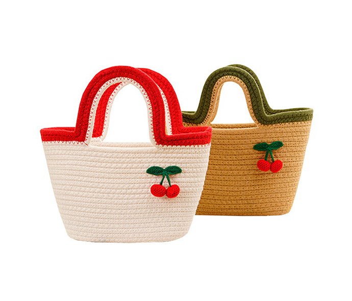 LW23HS058 Mori small cherry handbag cotton woven hand bag seaside holiday beach bag