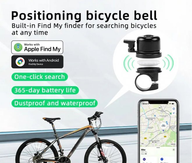 Bicycle Airtag Location Anti-theft Bell Mountain Bike Aluminum Bell Riding Equipment