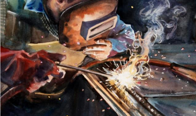 welder in welding fume