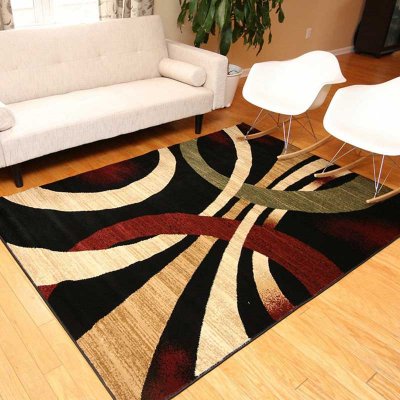Brown and Beige Contemporary Modern Wavy Circles Area Rug