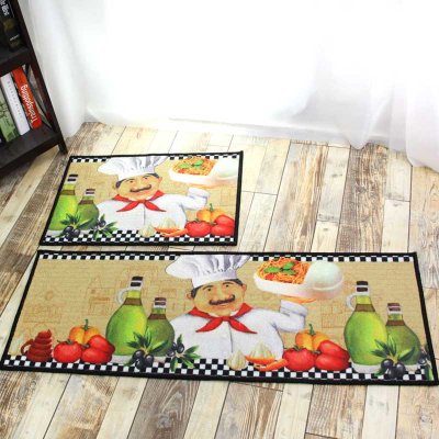 Modern printed wine bottle kitchem mat set