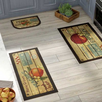Latex backing fruit design kitchen mat set