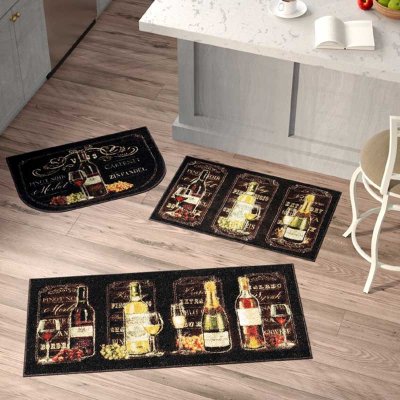 Modern printed wine bottle kitchem mat set
