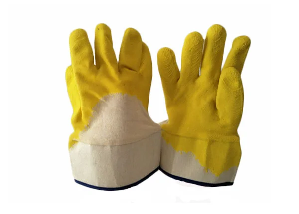 HEAVY DUTY YELLOW LATEX COATED COTTON JERSEY LINER SAFE CUFF GLOVES
