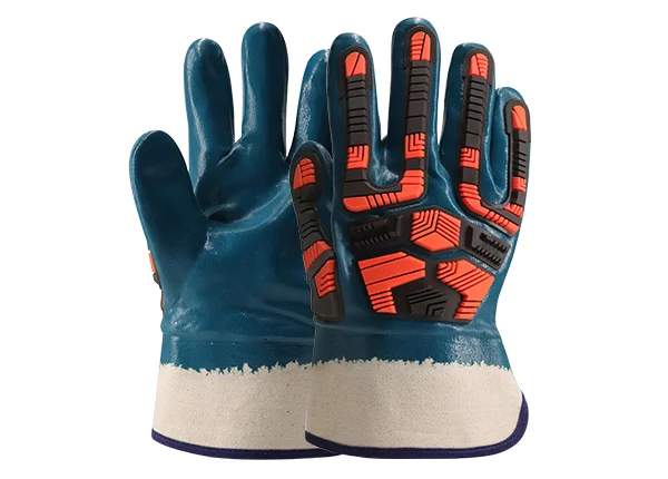 Safety cuffs smooth nitrile coated impact resistant heavy industrial gloves