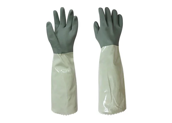 Green PVC fleeced household cleaning gloves especially for ladies
