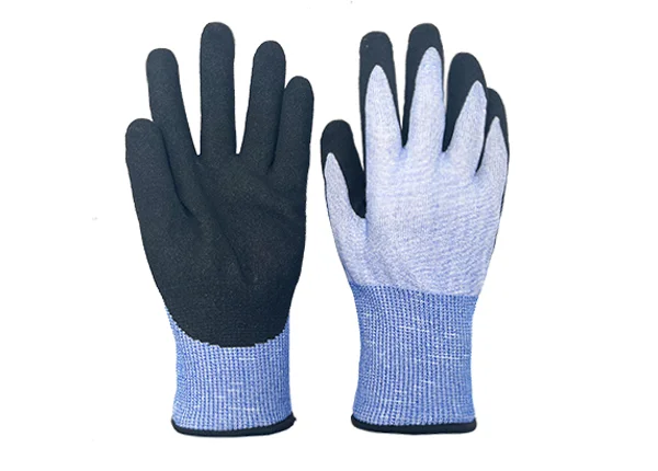 Anti cut Level 5 18gauge nylon/spandex sandy nitrile coated gloves