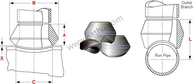 Dimension of butt-welded outlet MSS SP-97 STD pipe